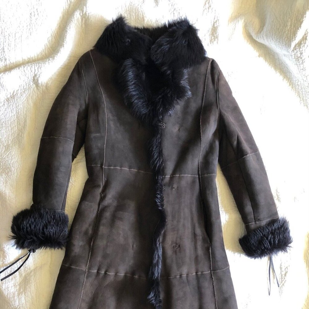 ANDREW MARC WOMEN'S BROWN SUEDE  SHEARLING SHEEPSKIN COAT SMALL GOOD CONDITION